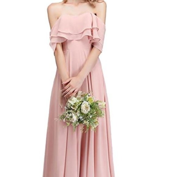 Long Dresses Floor Length Charmeuse And Chiffon Bridesmaid Dress With  Ruffle CLOTHKNOW Dresses Bridesmaid Dress Strapless Chiffon Blush Poshmark